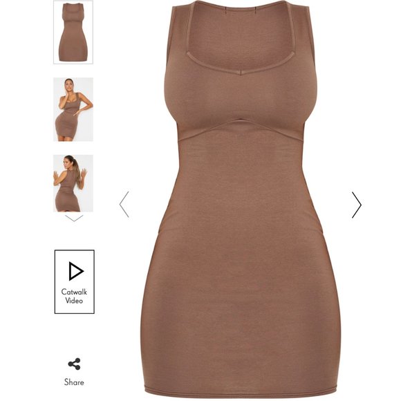 PLT CHOCOLATE BROWN COTTON UNDERBUST BODYCON DRESS - Picture 5 of 5